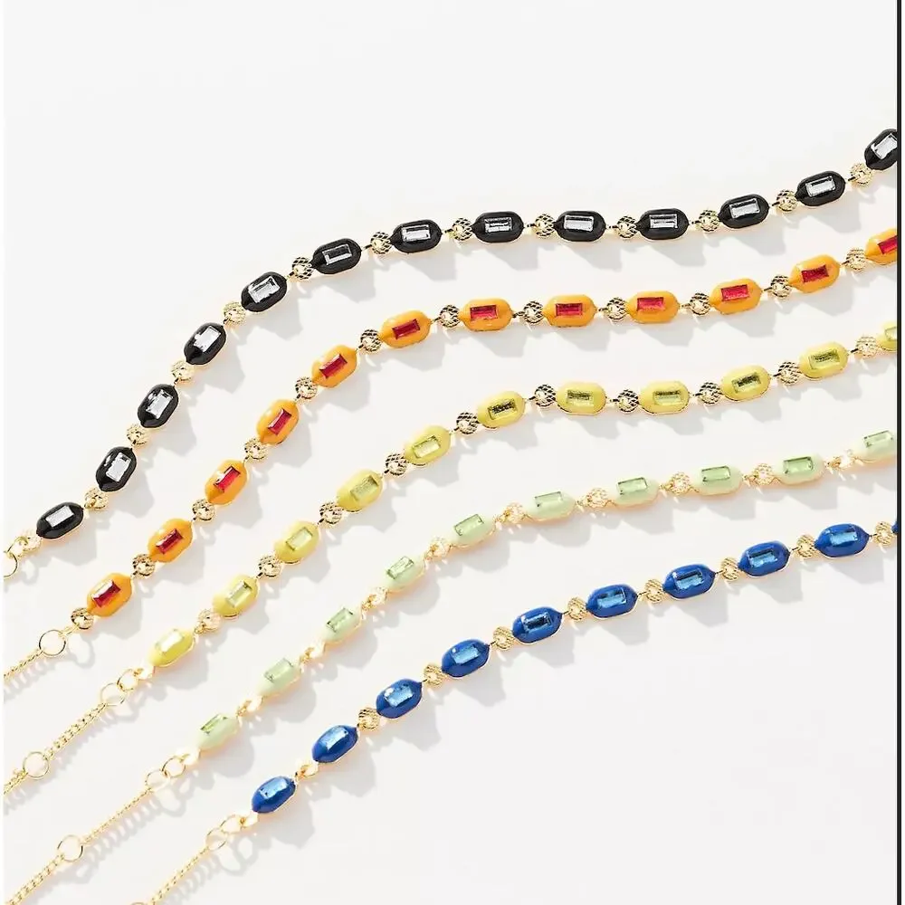 ANTHROPOLOGIE NWT ONE 1 14K Plated Linked Crystal Bracelet Black 6.5-7.5" - Picture 1 of 3